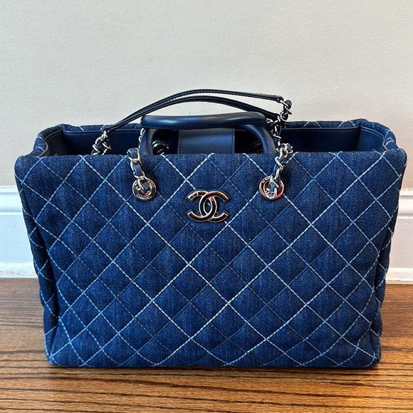 CHANEL Handbags - Chanel Denim Quilted Large Coco Handle Shopping Tote Blue